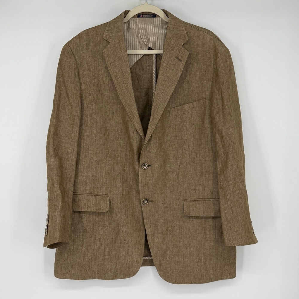 Hart Schaffner Marx Mens 44R Brown Linen Blend Sport Coat Blazer Made in USA